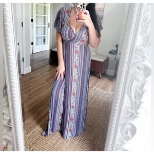 Patrons of Peace S short sleeve festival flowy Crinkle Boho Maxi Wrap dress
